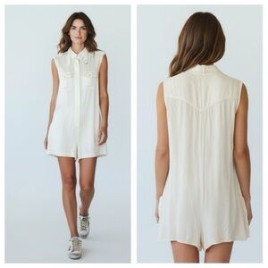 Sleeveless Cream Button-Front Melanie Romper